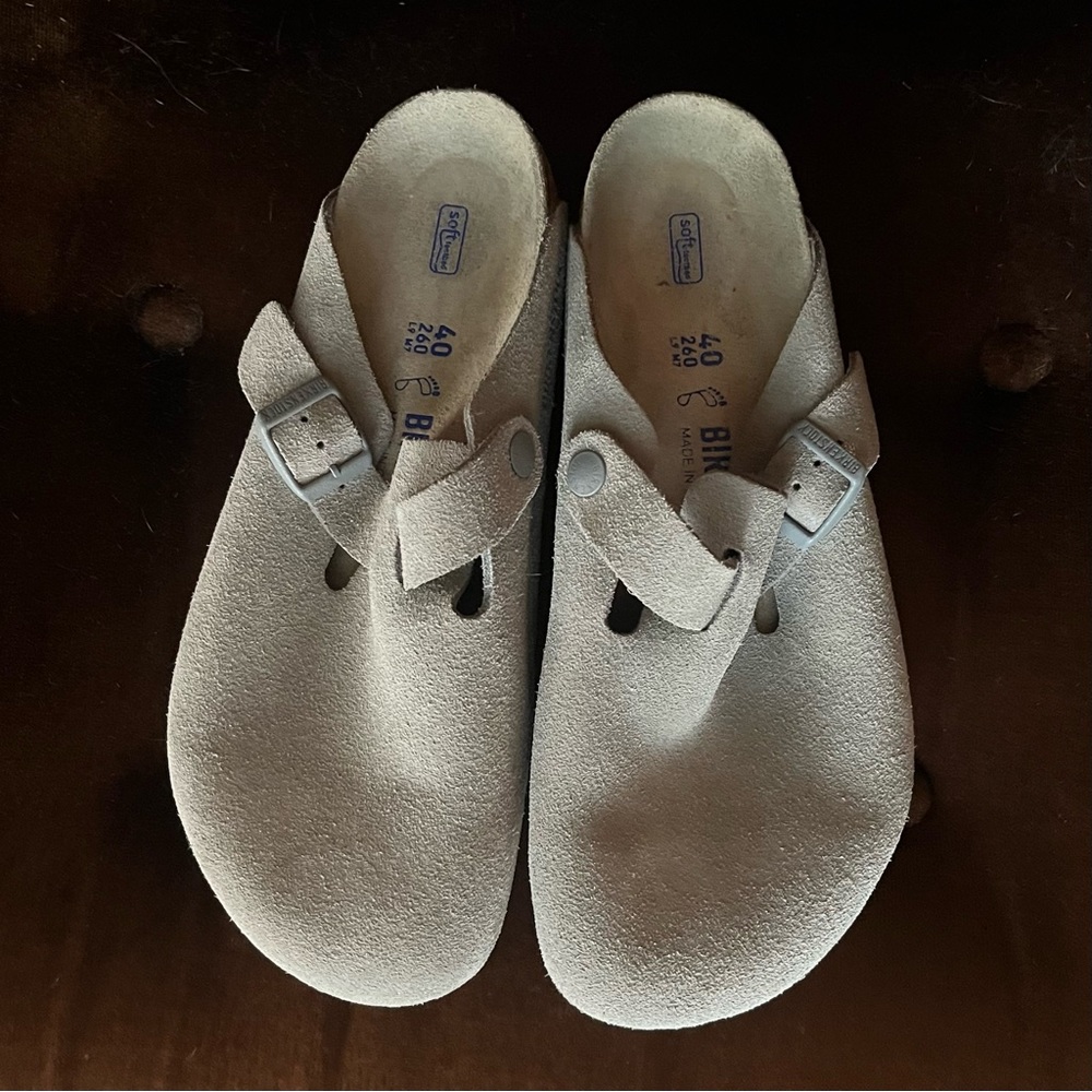 Birkenstock Gray Mules with Contoured Footbed